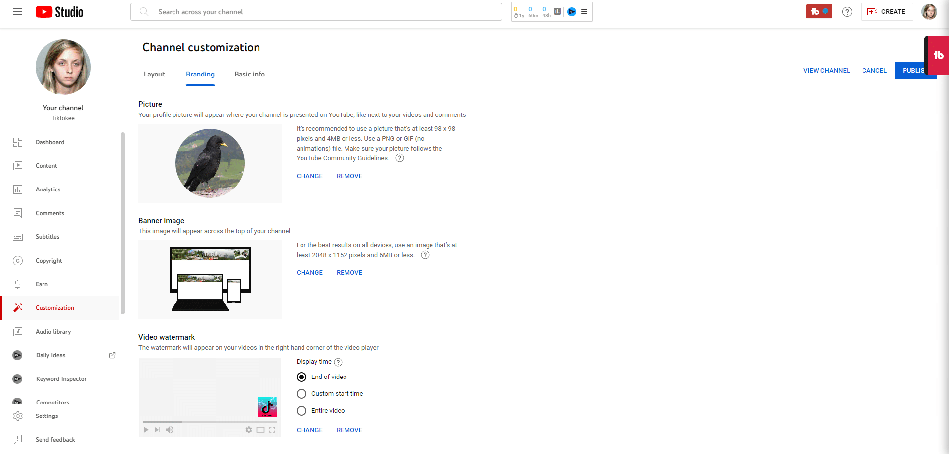 تغییر عکس پروفایل یوتیوب